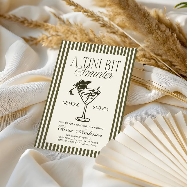 A Tini Bit Smarter Green Stripes Graduation Invitation (Creator Uploaded)