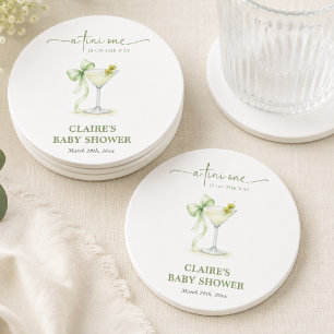 A Tini One Coquette Gender Neutral Baby Shower Round Paper Coaster