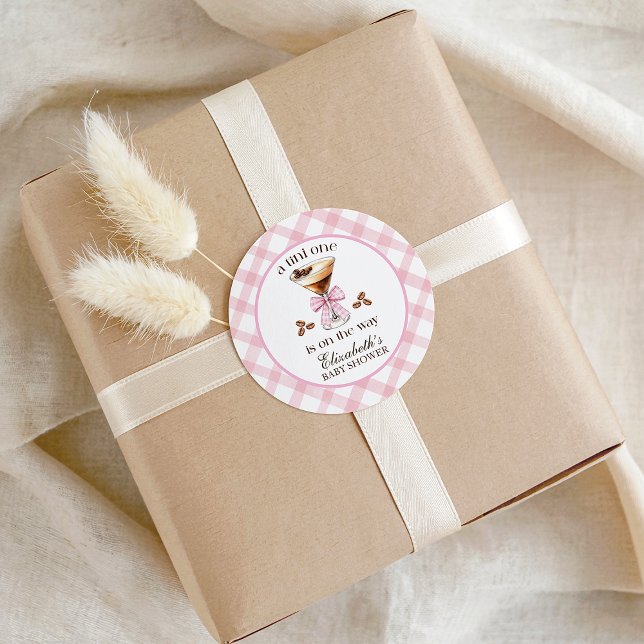 A Tini One Espresso Martini Pink Bow Baby Shower Classic Round Sticker (A Tini One Espresso Martini Pink Bow Baby Shower Classic Round Sticker)