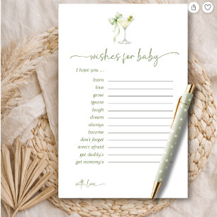 A Tini One Green Bow Wishes For Baby Advice Card