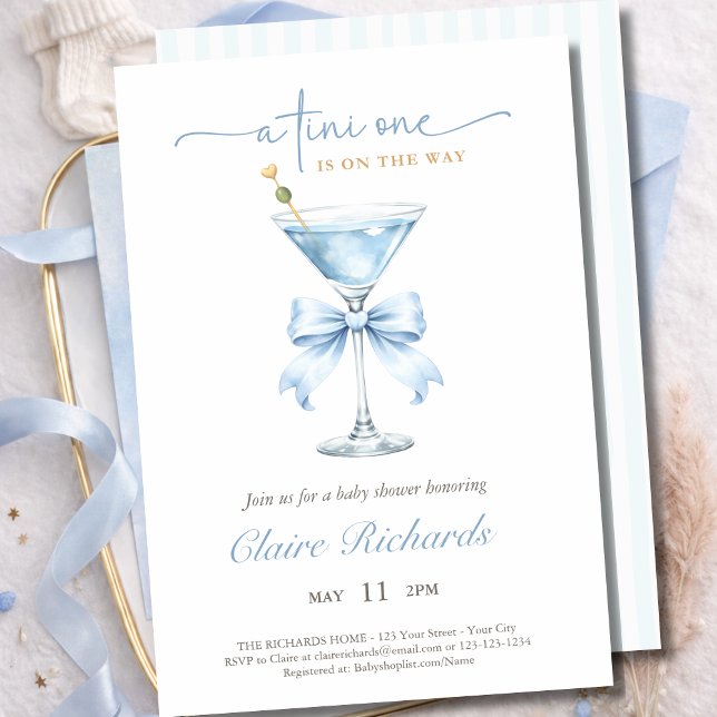 A Tini One Is On The Way Blue Boy Baby Shower  Invitation (Creator Uploaded)