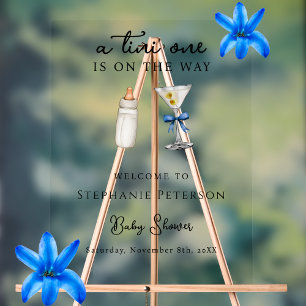 A Tini One Is On The Way Blue Martini Baby Shower  Acrylic Sign