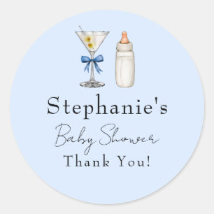 A Tini One Is On The Way Blue Martini Baby Shower Classic Round Sticker