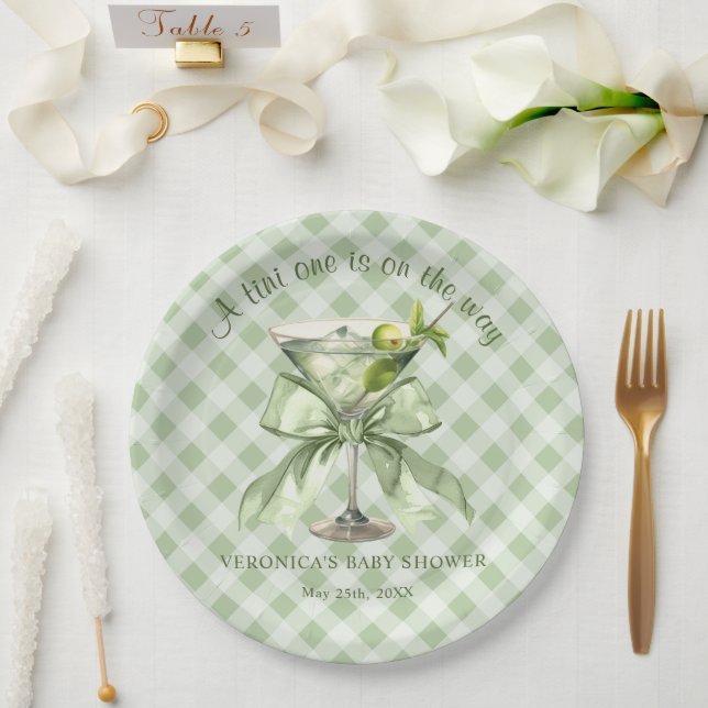 A Tini One is on the way Coquette Baby Shower Paper Plate (Wedding)