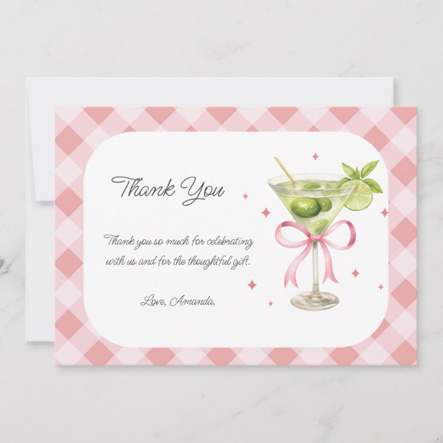 A Tini One is on the way Martini Girl Baby Shower Thank You Card (Front)