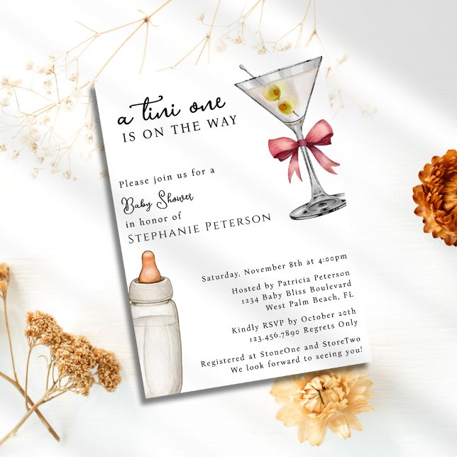A Tini One Is On The Way Pink Martini Baby Shower Invitation (Creator Uploaded)
