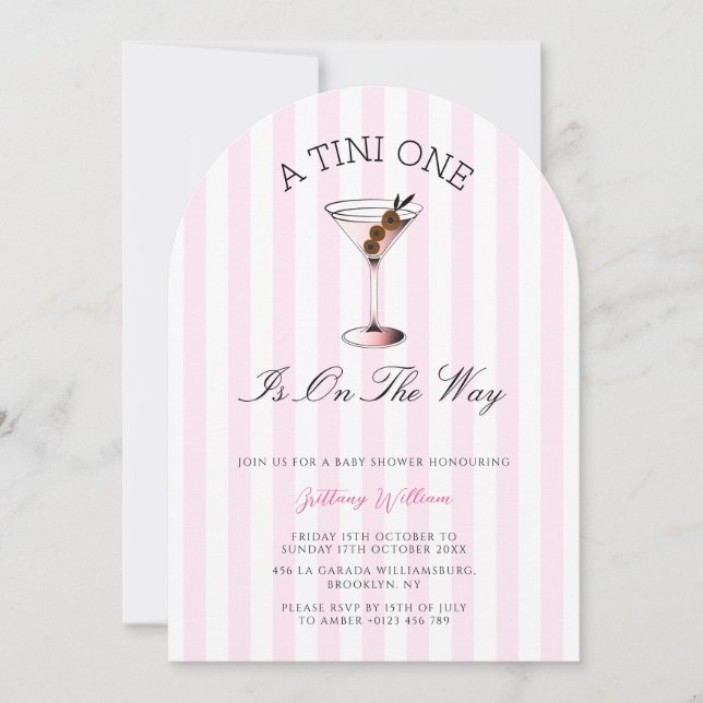 A Tini One Martini Pink Girl Baby Shower  Invitation (Front)