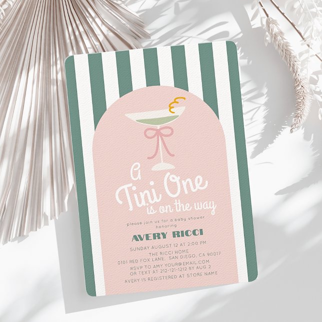 A Tini One Martini Pink Ribbon Girl Baby Shower Invitation (Creator Uploaded)