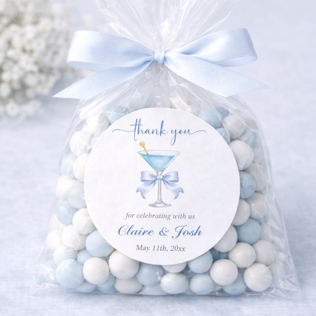 A Tini One On The Way Blue Martini Boy Thank You Classic Round Sticker (Creator Uploaded)