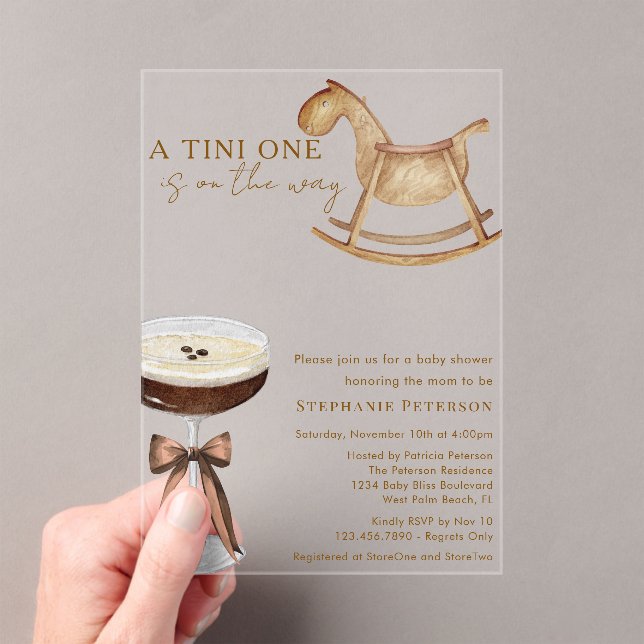 A Tini One On The Way Espresso Martini Baby Shower Acrylic Invitations (Insitu (Handheld))