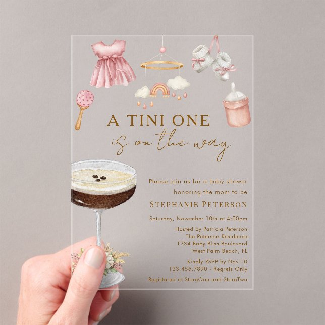 A Tini One On The Way Espresso Martini Baby Shower Acrylic Invitations (Insitu (Handheld))