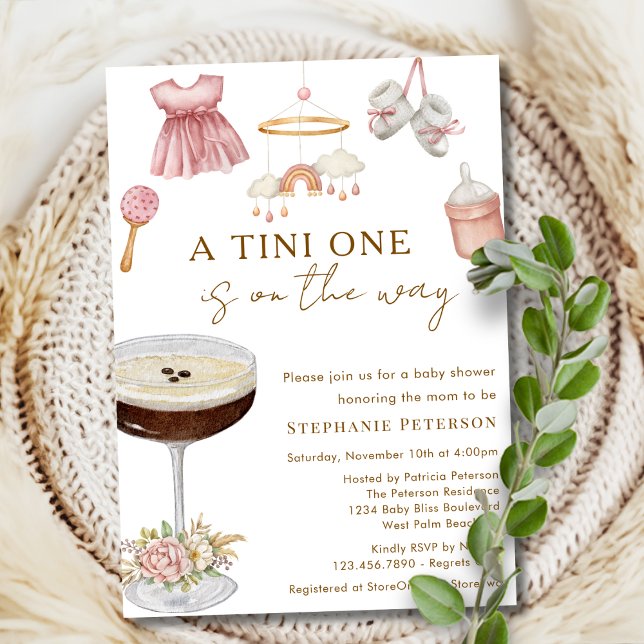 A Tini One On The Way Espresso Martini Baby Shower Invitation (Creator Uploaded)