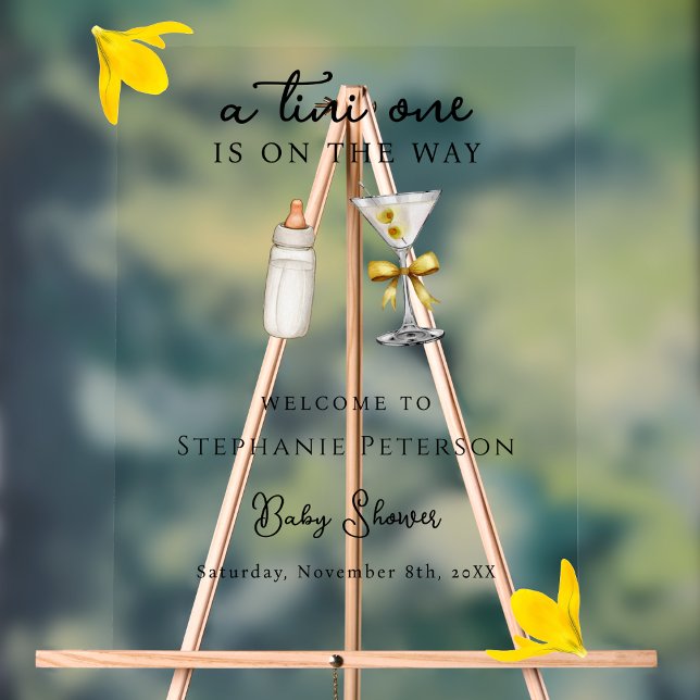 A Tini One On The Way Yellow Martini Baby Shower  Acrylic Sign (Creator Uploaded)