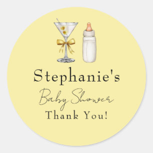A Tini One On The Way Yellow Martini Baby Shower Classic Round Sticker