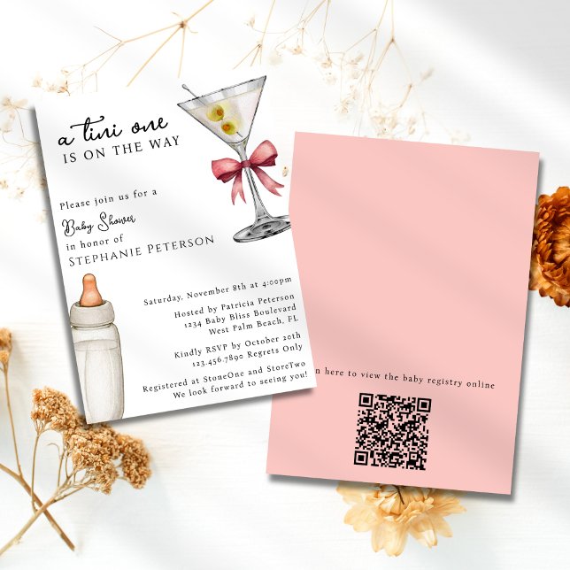 A Tini One Pink Martini QR Code Baby Shower Invitation (Creator Uploaded)