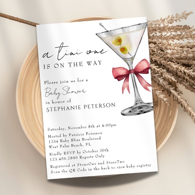 A Tini One Simple Minimal Pink Martini Baby Shower Invitation (Creator Uploaded)