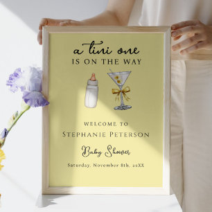 A Tini One Yellow Background Martini Baby Shower Poster