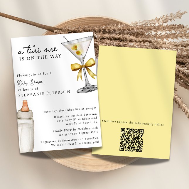 A Tini One Yellow Martini QR Code Baby Shower Invitation (Creator Uploaded)