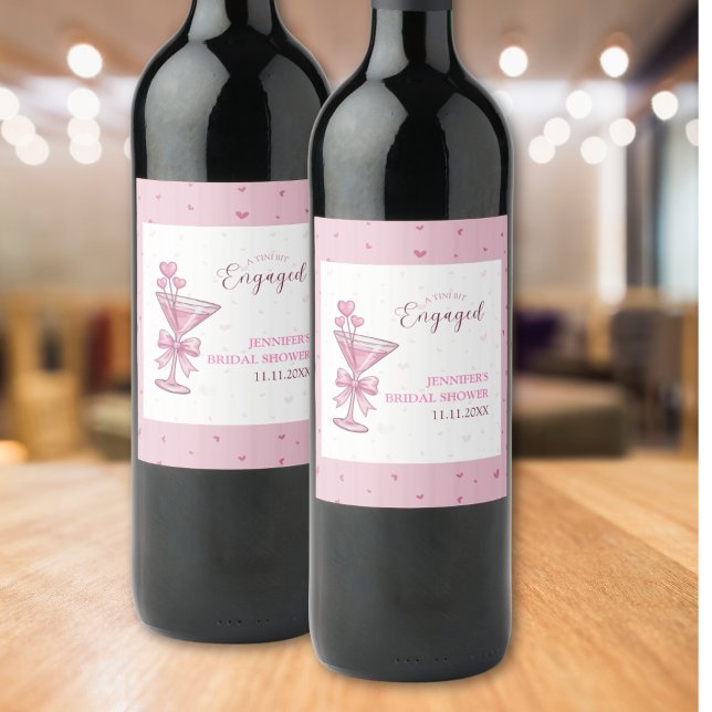 A Tiny Bit Engaged Pink Martini Bridal Shower Wine Label (Creator Uploaded)