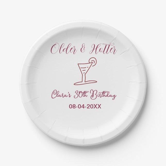 a tiny bit older 30th birthday glass brown trendy  paper plate (Front)