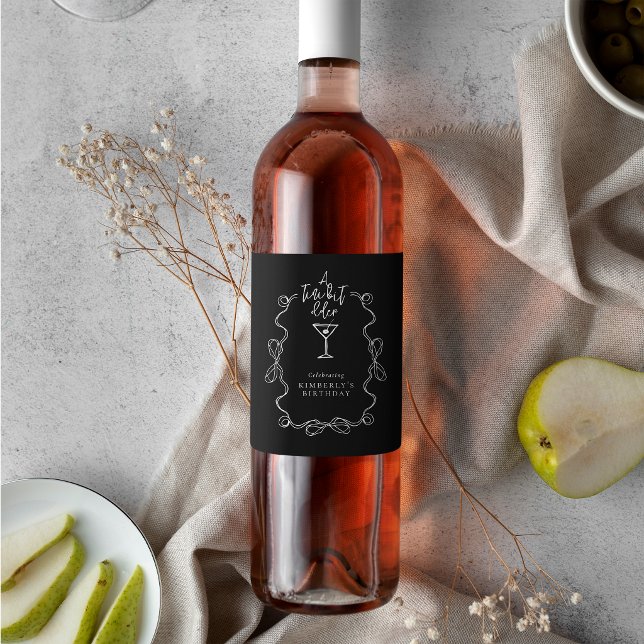 A Tiny Bit Older Black and White Birthday Party  Wine Label (Creator Uploaded)