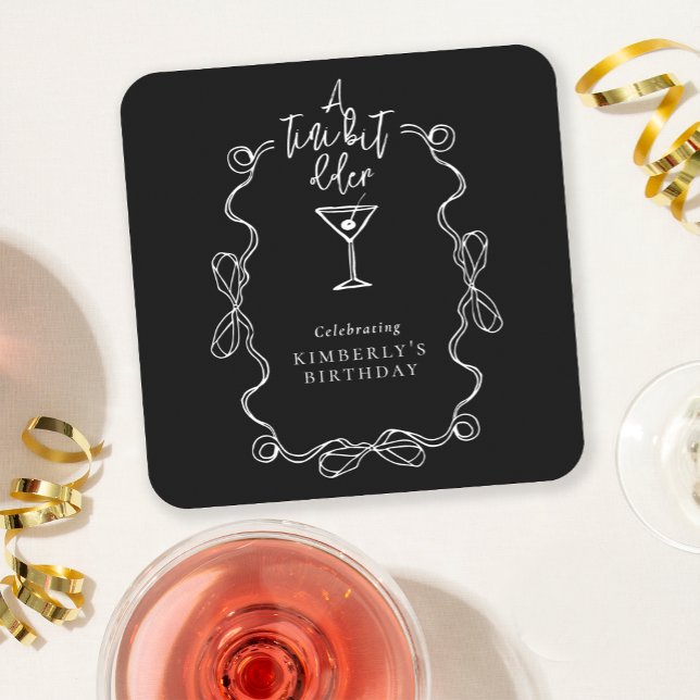 A Tiny Bit Older Hand Drawn Black Birthday Party  Square Paper Coaster (Creator Uploaded)