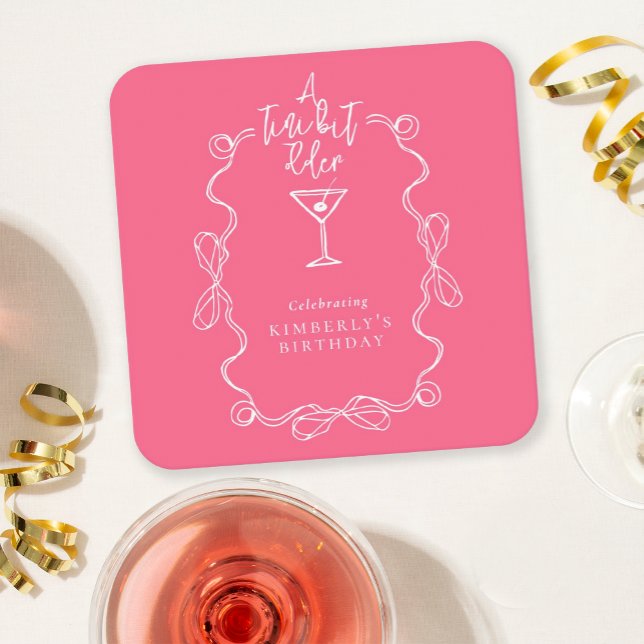 A Tiny Bit Older Hand Drawn Pink Birthday Party  Square Paper Coaster (Creator Uploaded)