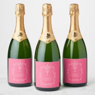 A Tiny Bit Older Pink Hand Drawn Martini Birthday Sparkling Wine Label