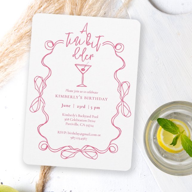 A Tiny Bit Older Pink Wavy Border Birthday Party Invitation (Creator Uploaded)