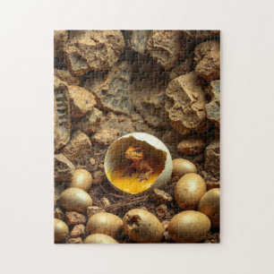 a tiny dinosaur in a nest of eggs jigsaw puzzle