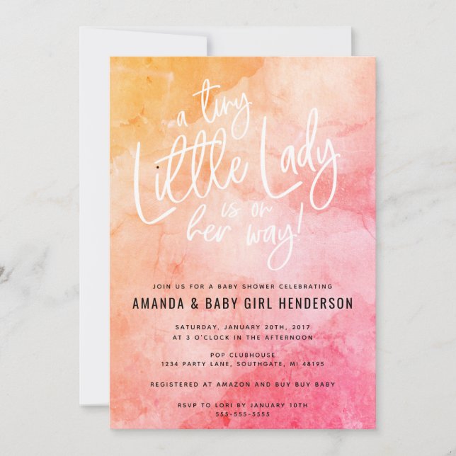 A Tiny Little Lady Baby Shower (pink/orange) Invitation (Front)