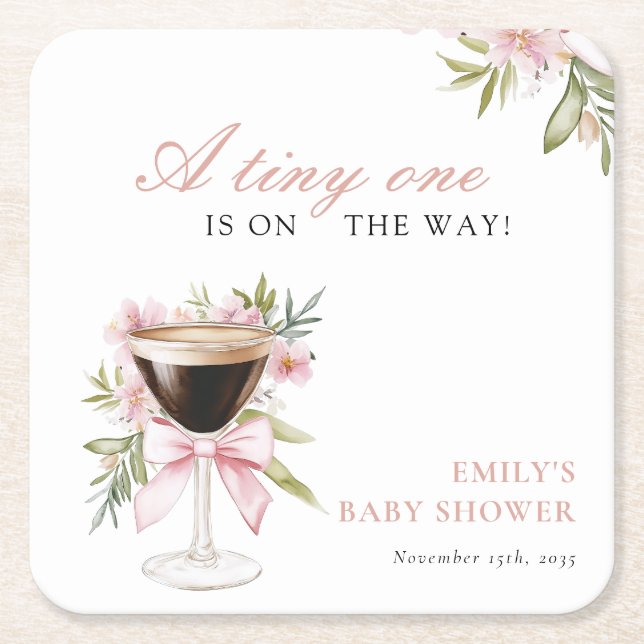 A Tiny One Espresso Martini Baby Shower Square Paper Coaster (Front)