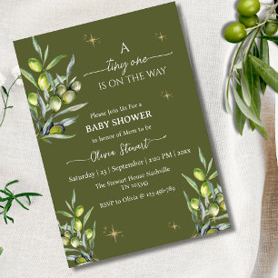 A tiny one is on the way olive green Baby Shower Invitation