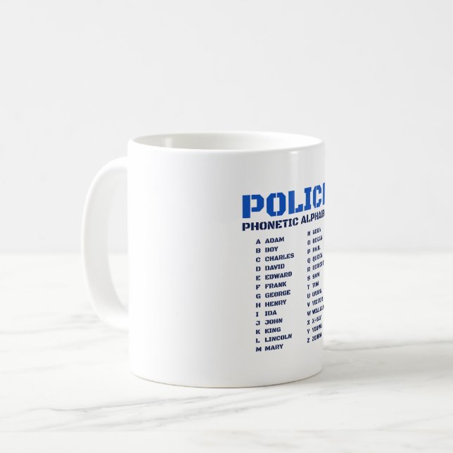 A to Z Alphabet Police Phonetic Dictionary Coffee Mug (Front Left)