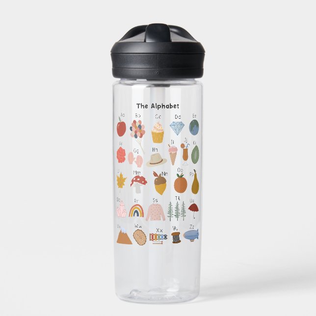 A to Z Alphabet with Pictures Kids Water Bottle (Front)