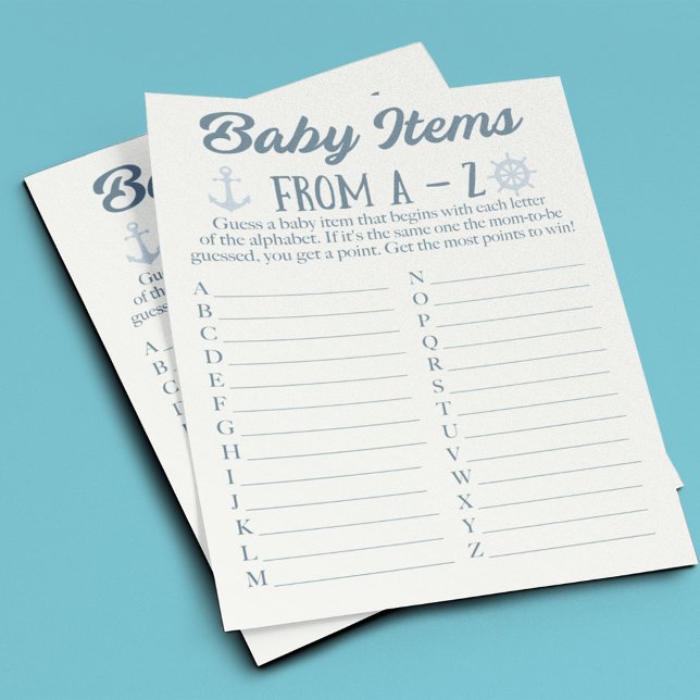 A to Z Baby Items Nautical Baby Shower Game Flyer (Creator Uploaded)