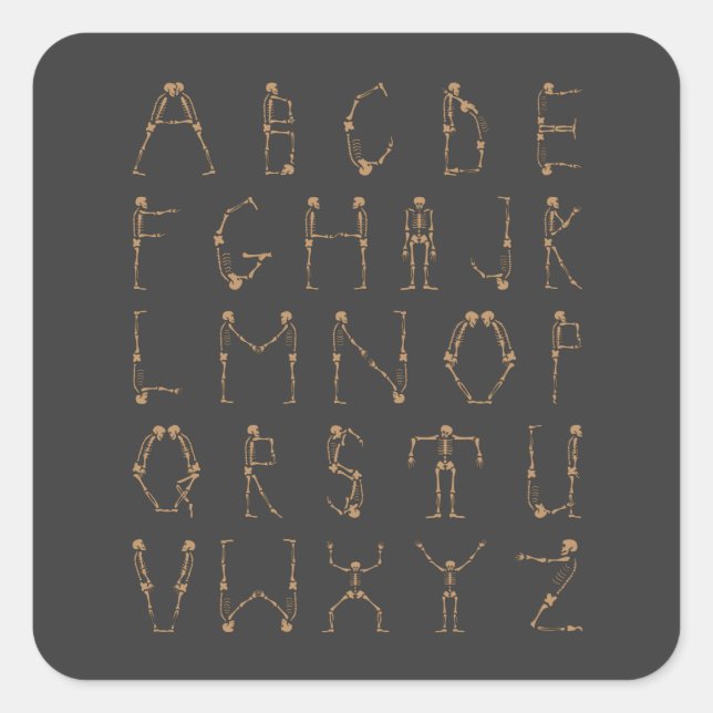 A to Z Halloween Skeletons Alphabet Capital Letter Square Sticker (Front)
