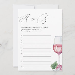 A to Z Vino before Vows Bridal Shower Game Invitation