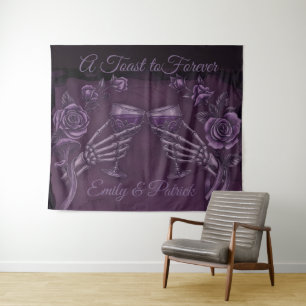 A Toast to Forever, Plum Gothic Wedding Backdrop Tapestry