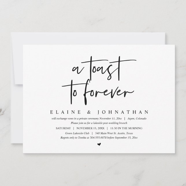 A Toast To Forever, Wedding Elopement Brunch Party Invitation (Front)