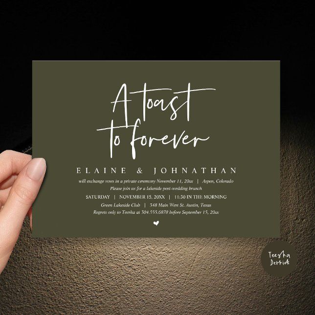 A Toast To Forever, Wedding Elopement Brunch Party Invitation (A Toast To Forever, Wedding Elopement Brunch Party Invitation Card, PDF, in Olive Green)