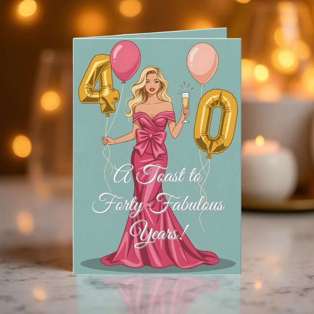 A Toast to Forty Fabulous Years Champagne Balloons Card (Creator Uploaded)