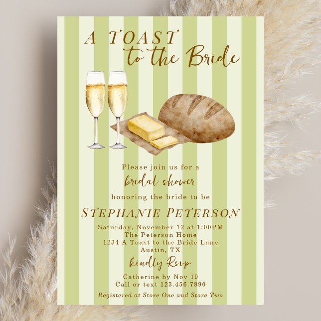 A Toast To The Bride Sage Butter Bridal Shower Invitation (Creator Uploaded)