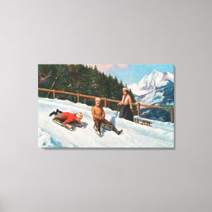 A Toboggan Sledding Scene Canvas Print