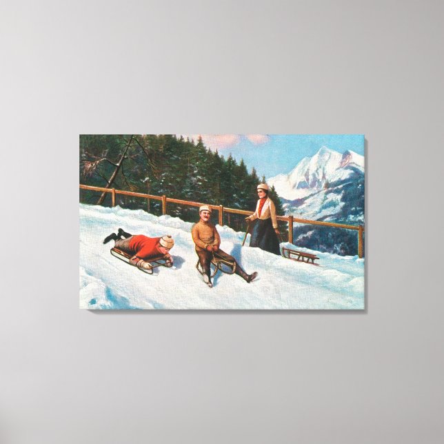 A Toboggan Sledding Scene Canvas Print (Front)