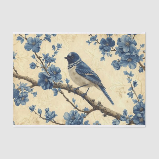 A Toile de Jouy Bluebird Tissue Paper (Front)