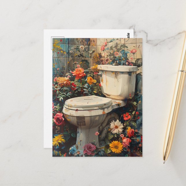 A Toilet Reclaimed by Nature Postcard (Front/Back In Situ)