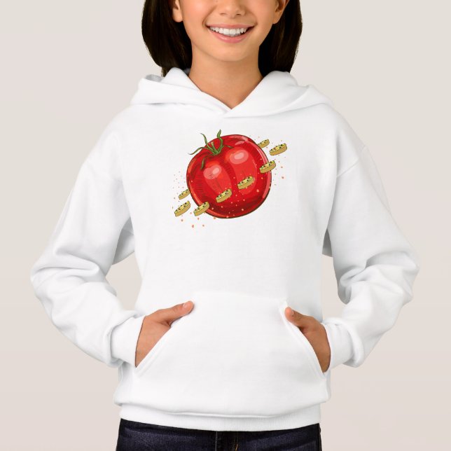 A tomato planet with pizzas surrounding him (Front)