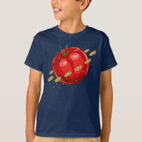 A tomato planet with pizzas surrounding him