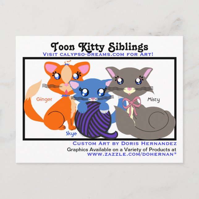 A*  Toon Kitty Siblings Business Card Postcard (Front)